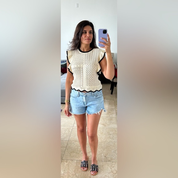 Zara Tops - NWOT Zara Pointelle Ruffled Knit Top (M)